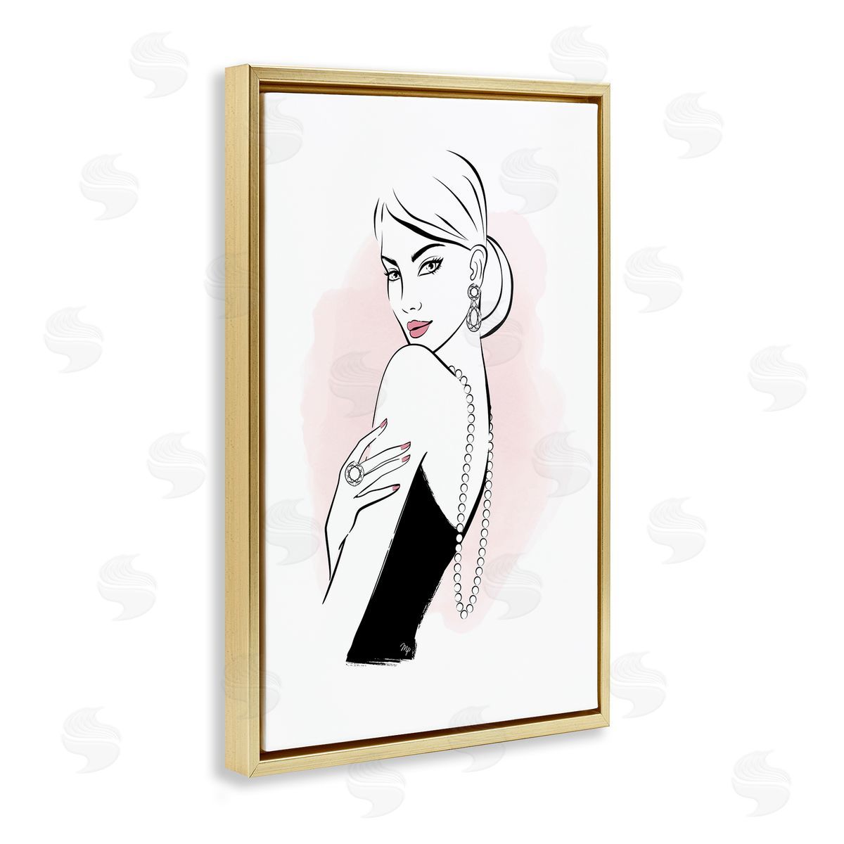 Diamond Jewelry Girl Gold Floating Frame Canvas Wall Art, Home Decor by Martina Pavlova