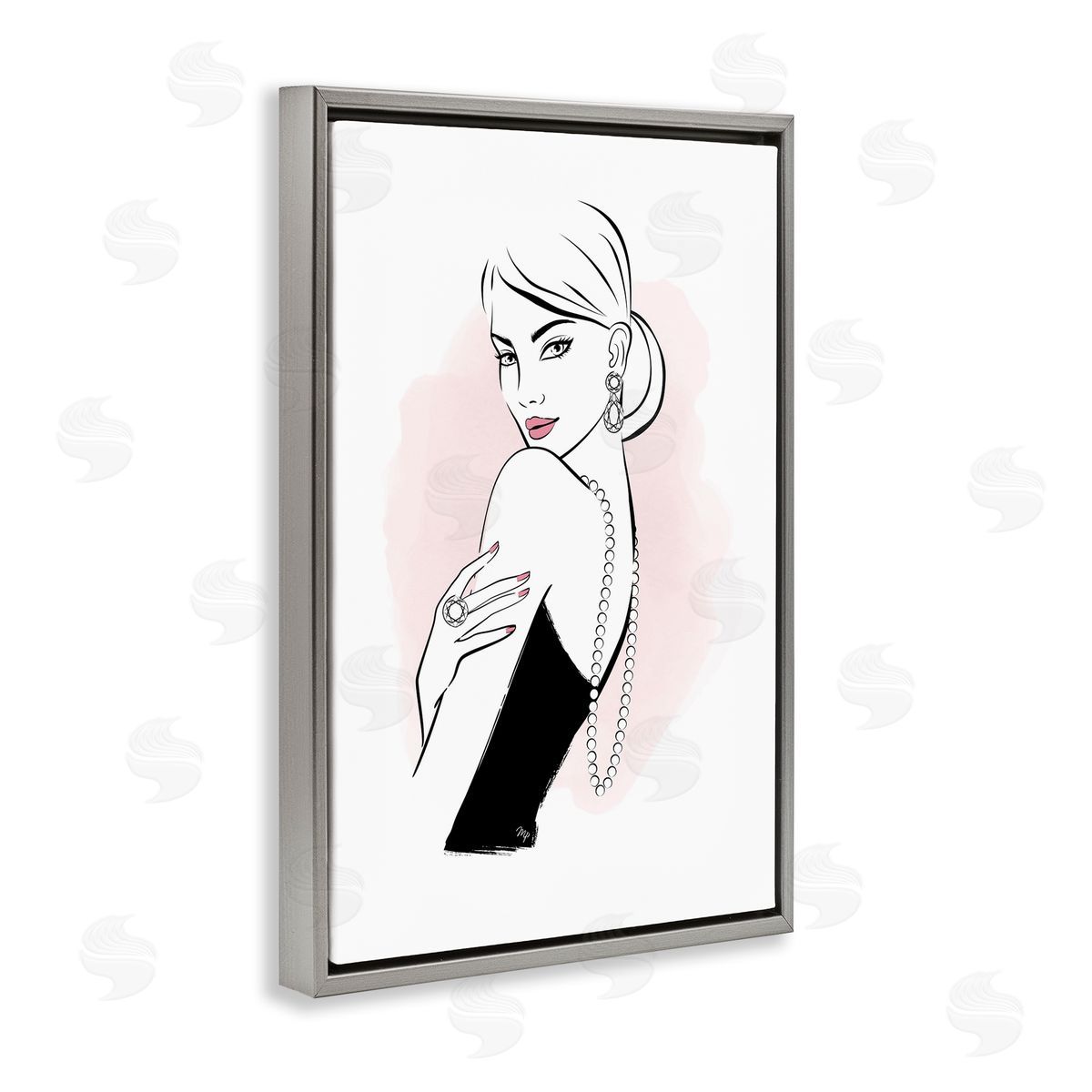 Diamond Jewelry Girl Grey Floating Frame Canvas Wall Art, Home Decor by Martina Pavlova