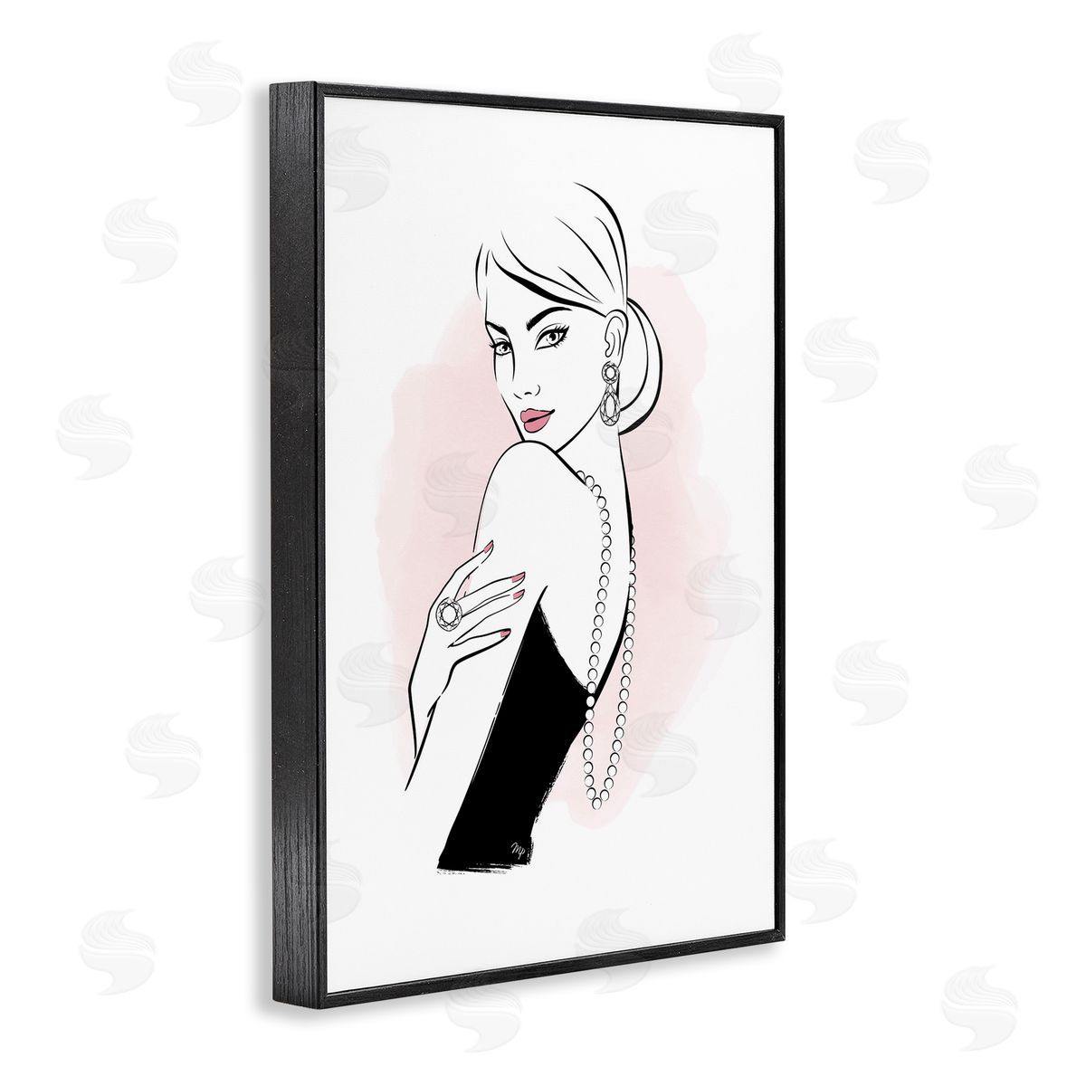 Diamond Jewelry Girl Black Frame Print Wall Art, Home Decor by Martina Pavlova