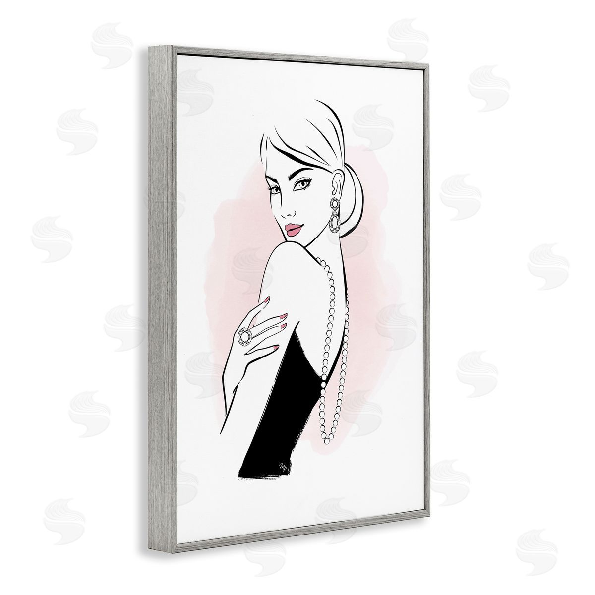 Diamond Jewelry Girl Grey Frame Print Wall Art, Home Decor by Martina Pavlova