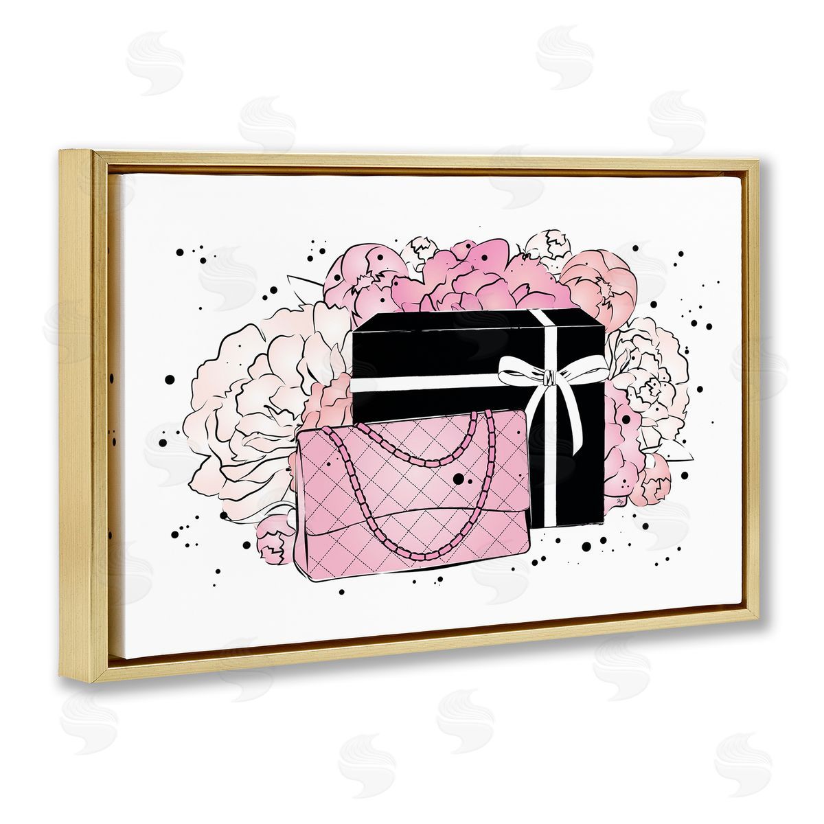 Martina Pavlova Peony Swathed Handbags Gold Floating Frame Canvas Wall Art Print