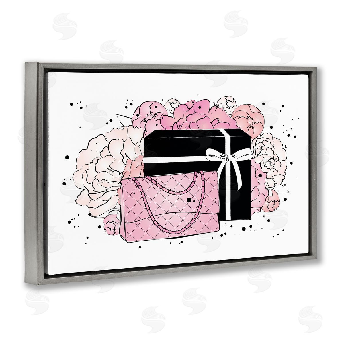 Martina Pavlova Peony Swathed Handbags Gray Floating Frame Canvas Wall Art Print