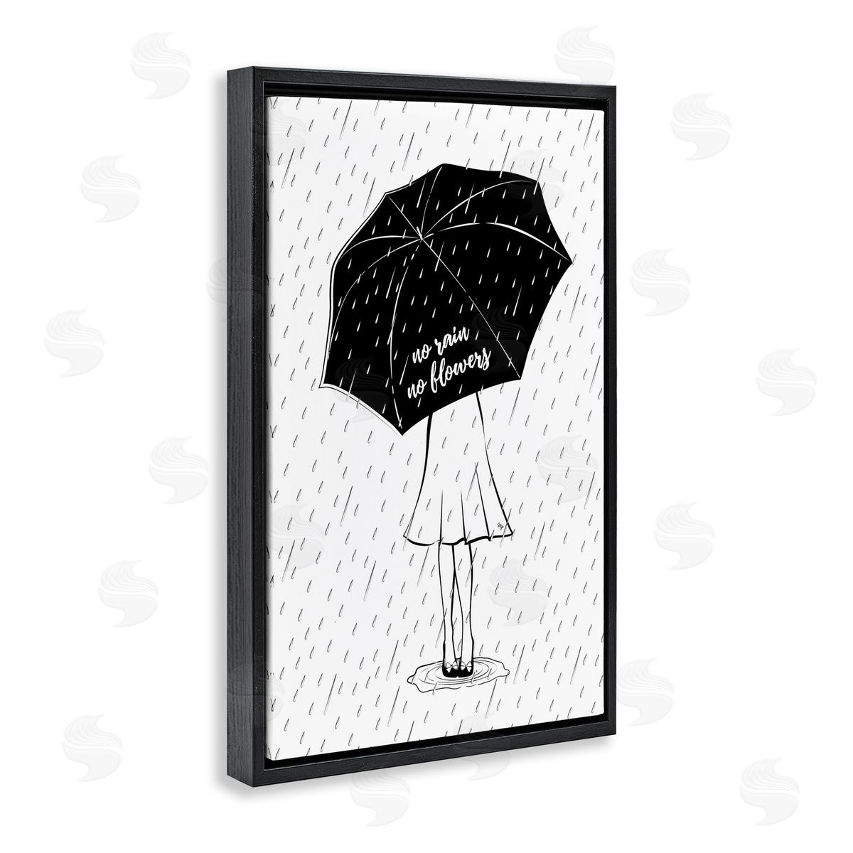 No Rain No Flowers Black Floating Frame Canvas Wall Art, Home Decor by Martina Pavlova