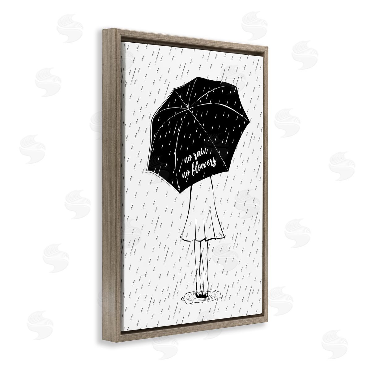 No Rain No Flowers Brown Floating Frame Canvas Wall Art, Home Decor by Martina Pavlova