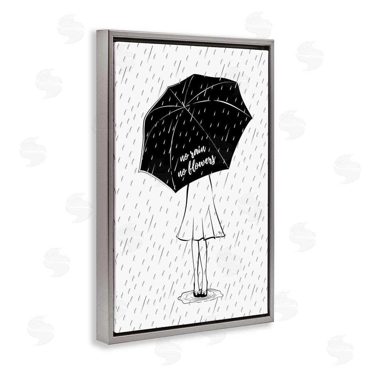 No Rain No Flowers Grey Floating Frame Canvas Wall Art, Home Decor by Martina Pavlova