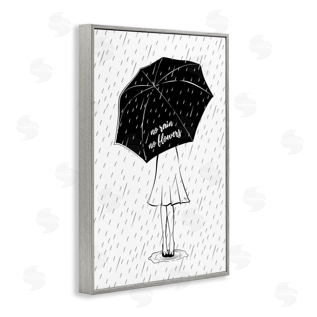 No Rain No Flowers Grey Frame Print Wall Art, Home Decor by Martina Pavlova