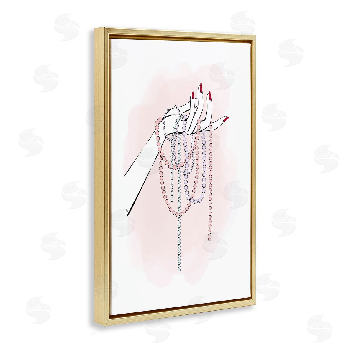 Holding Beaded Jewelry Gold Floating Frame Canvas Wall Art, Home Decor by Martina Pavlova