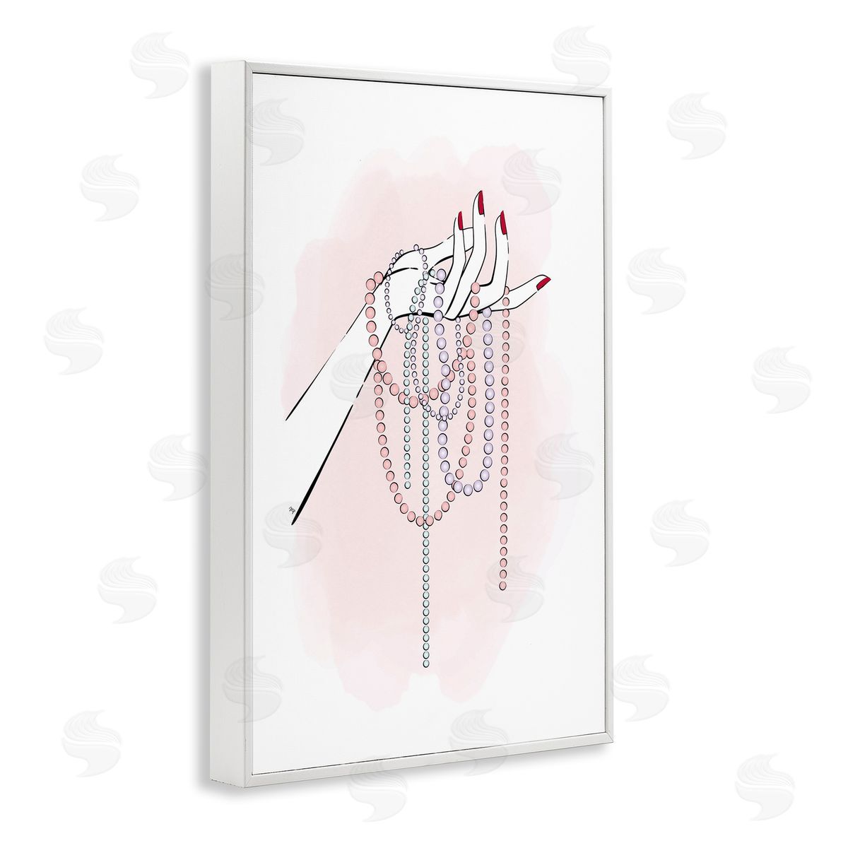 Holding Beaded Jewelry White Frame Print Wall Art, Home Decor by Martina Pavlova