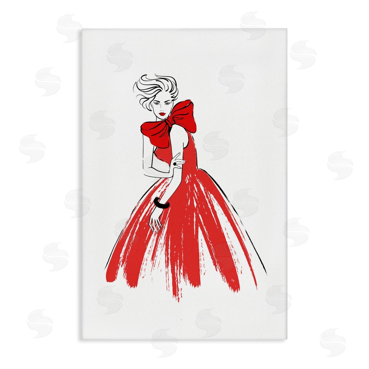 Lady and Red Bow Dress Canvas Wall Art, Home Decor by Martina Pavlova
