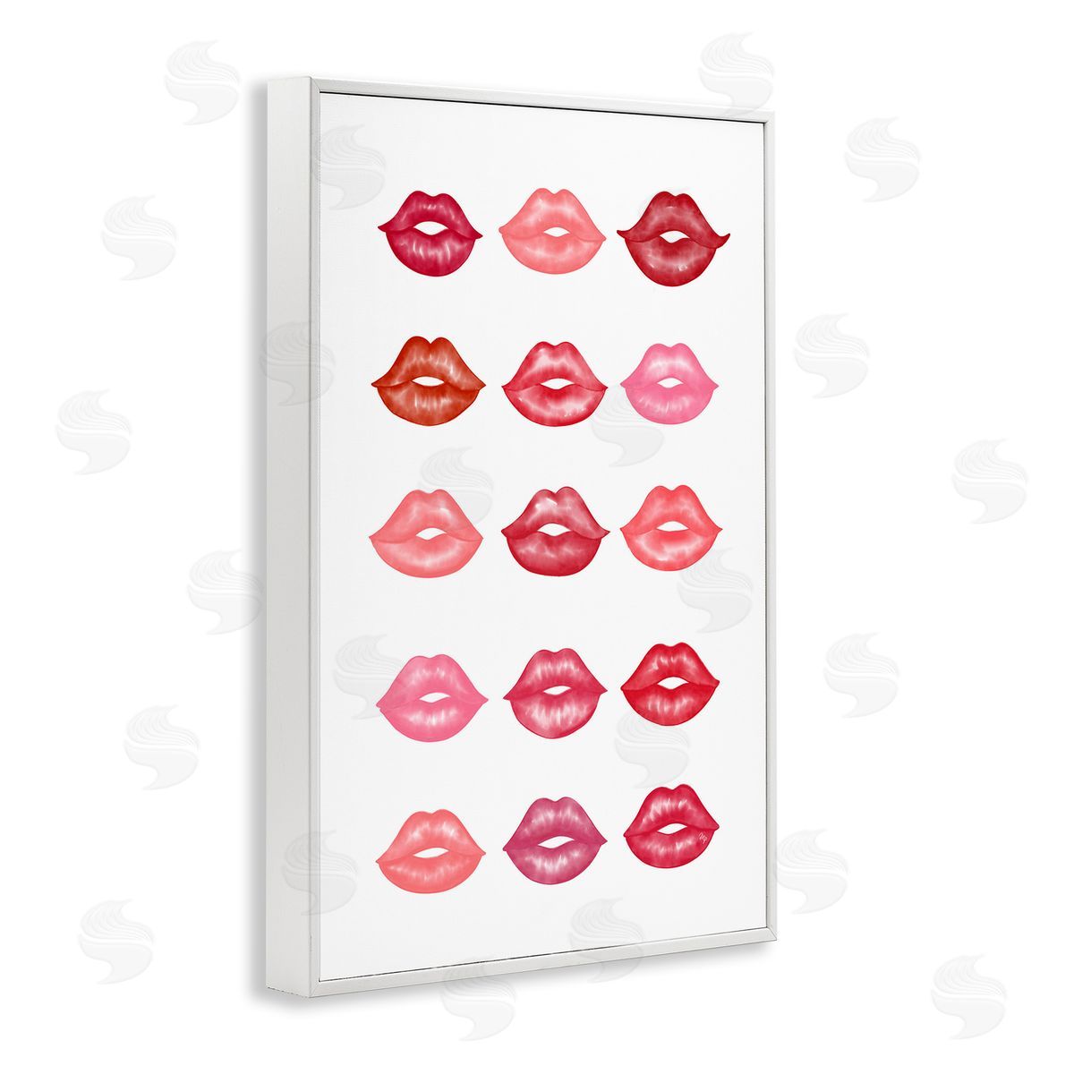 Red and Pink Lips White Frame Print Wall Art, Home Decor by Martina Pavlova