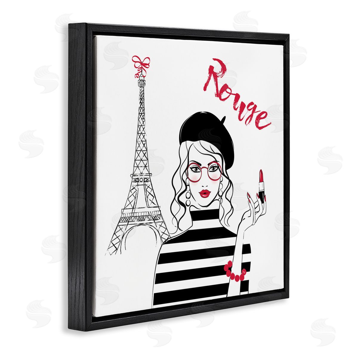 Rouge Parisian Fashion Black Floating Frame Canvas Wall Art, Home Decor by Martina Pavlova