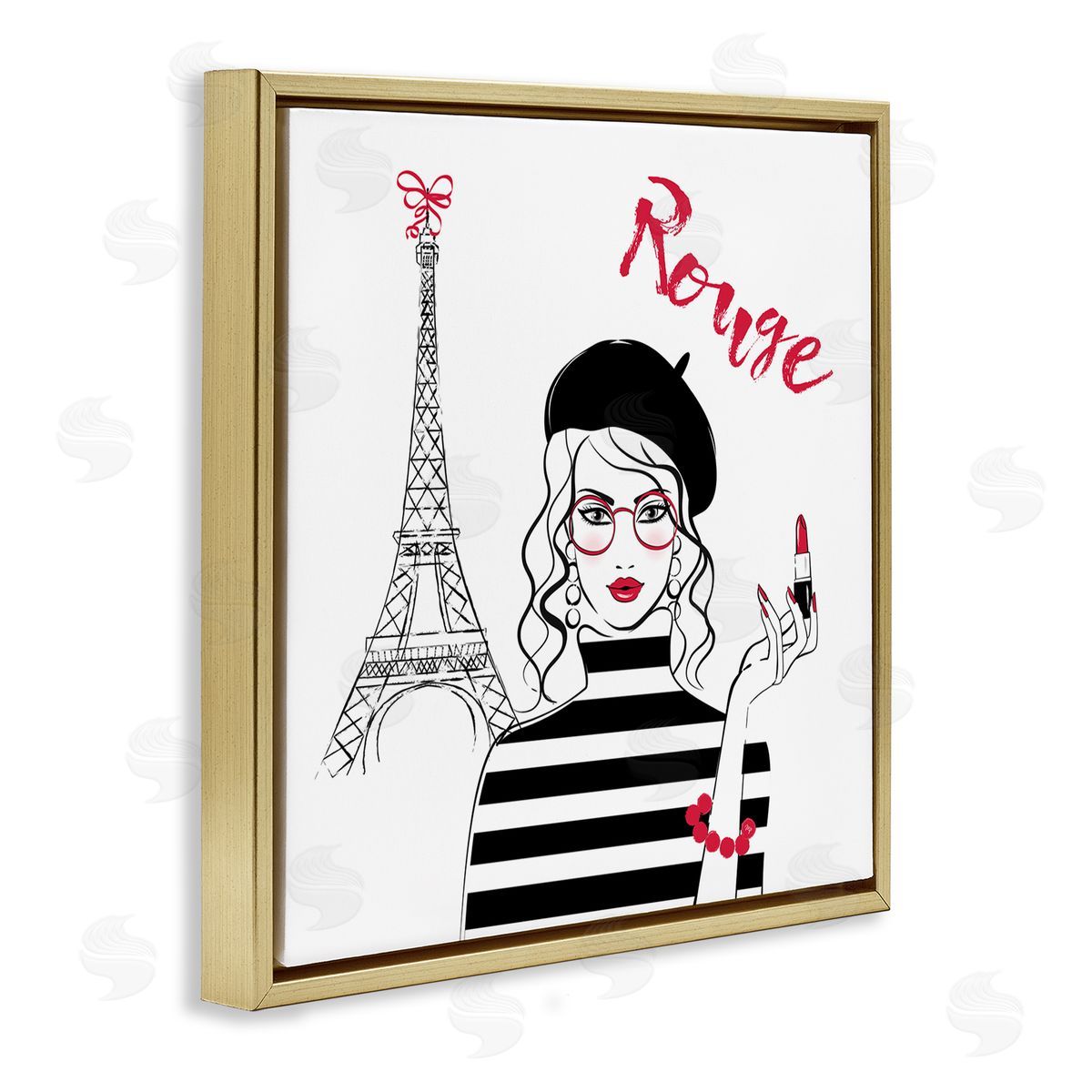 Rouge Parisian Fashion Gold Floating Frame Canvas Wall Art, Home Decor by Martina Pavlova