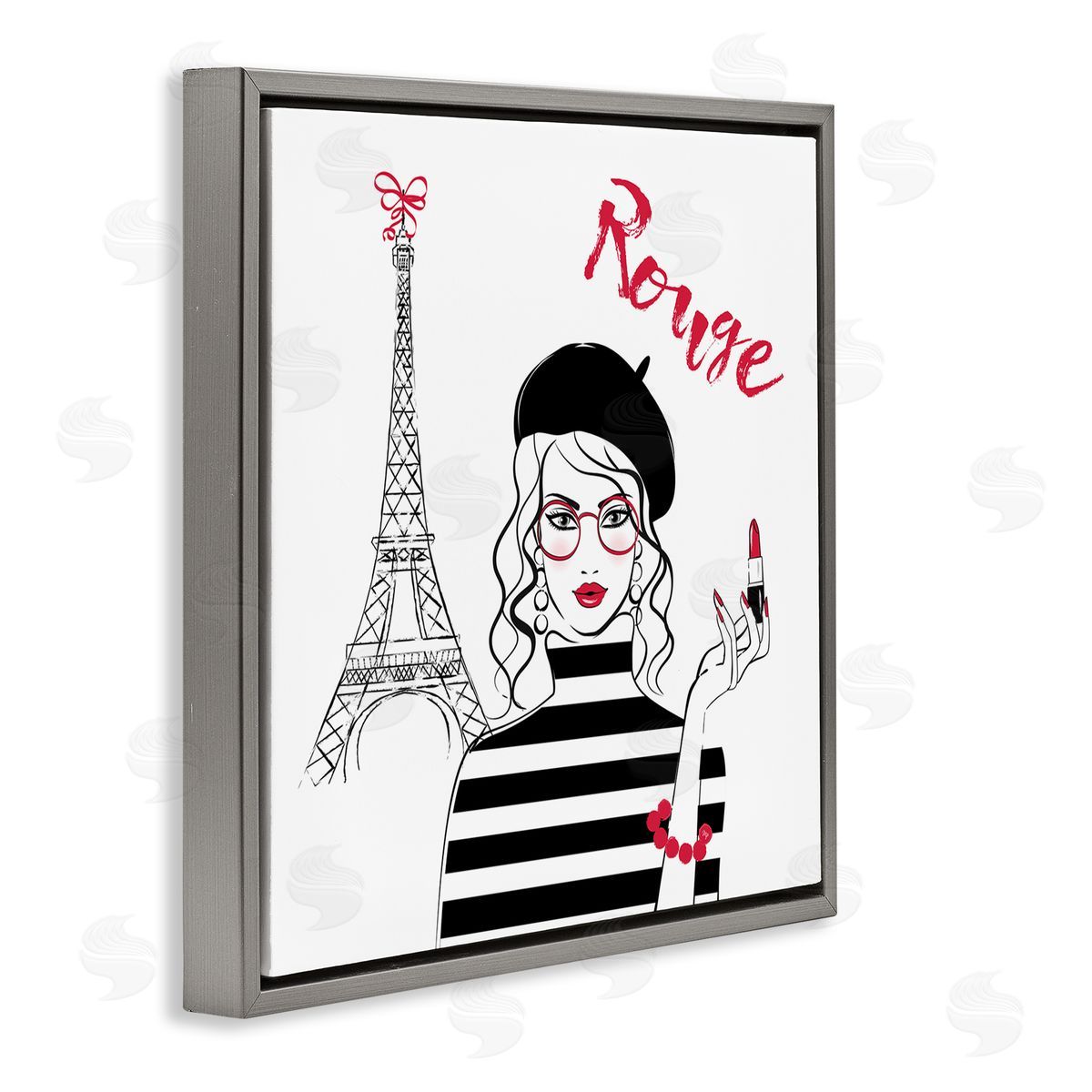 Rouge Parisian Fashion Grey Floating Frame Canvas Wall Art, Home Decor by Martina Pavlova