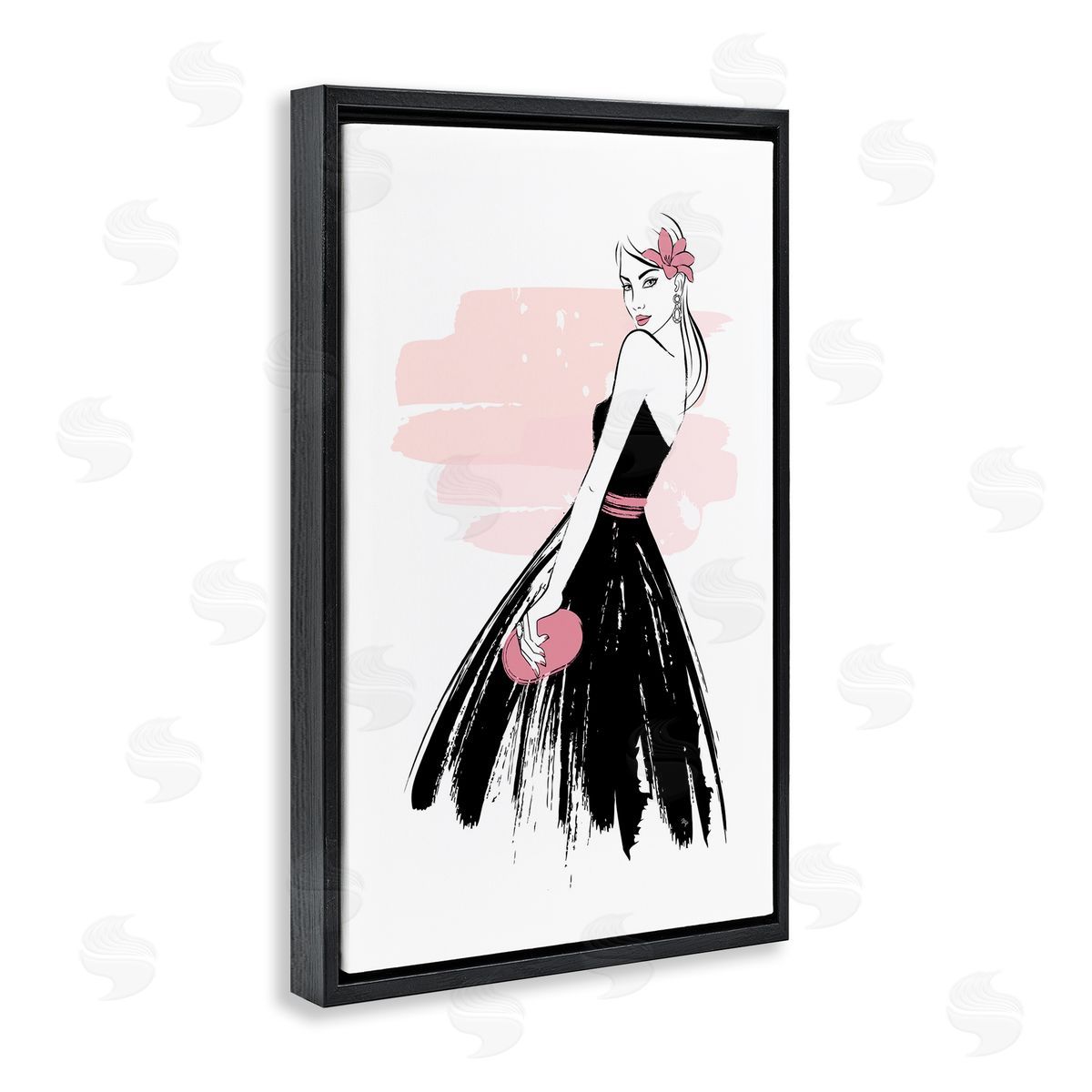 Senorita in Black Dress Black Floating Frame Canvas Wall Art, Home Decor by Martina Pavlova