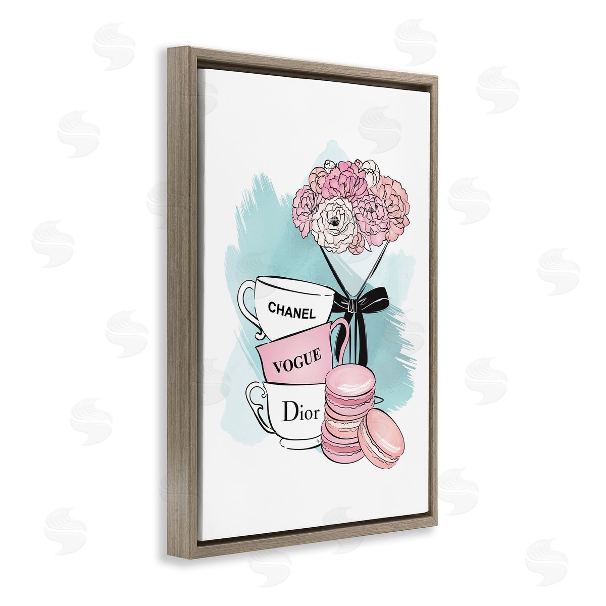 Fashion Tea Party Brown Floating Frame Canvas Wall Art, Home Decor by Martina Pavlova