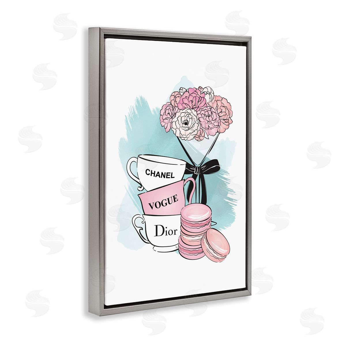 Fashion Tea Party Grey Floating Frame Canvas Wall Art, Home Decor by Martina Pavlova