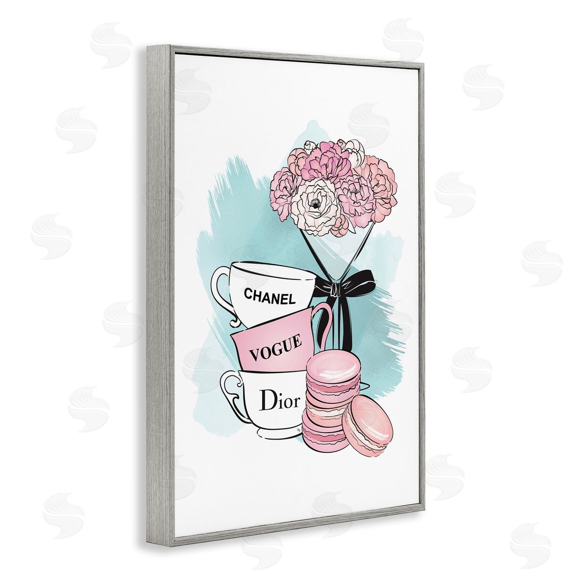 Fashion Tea Party Grey Frame Print Wall Art, Home Decor by Martina Pavlova