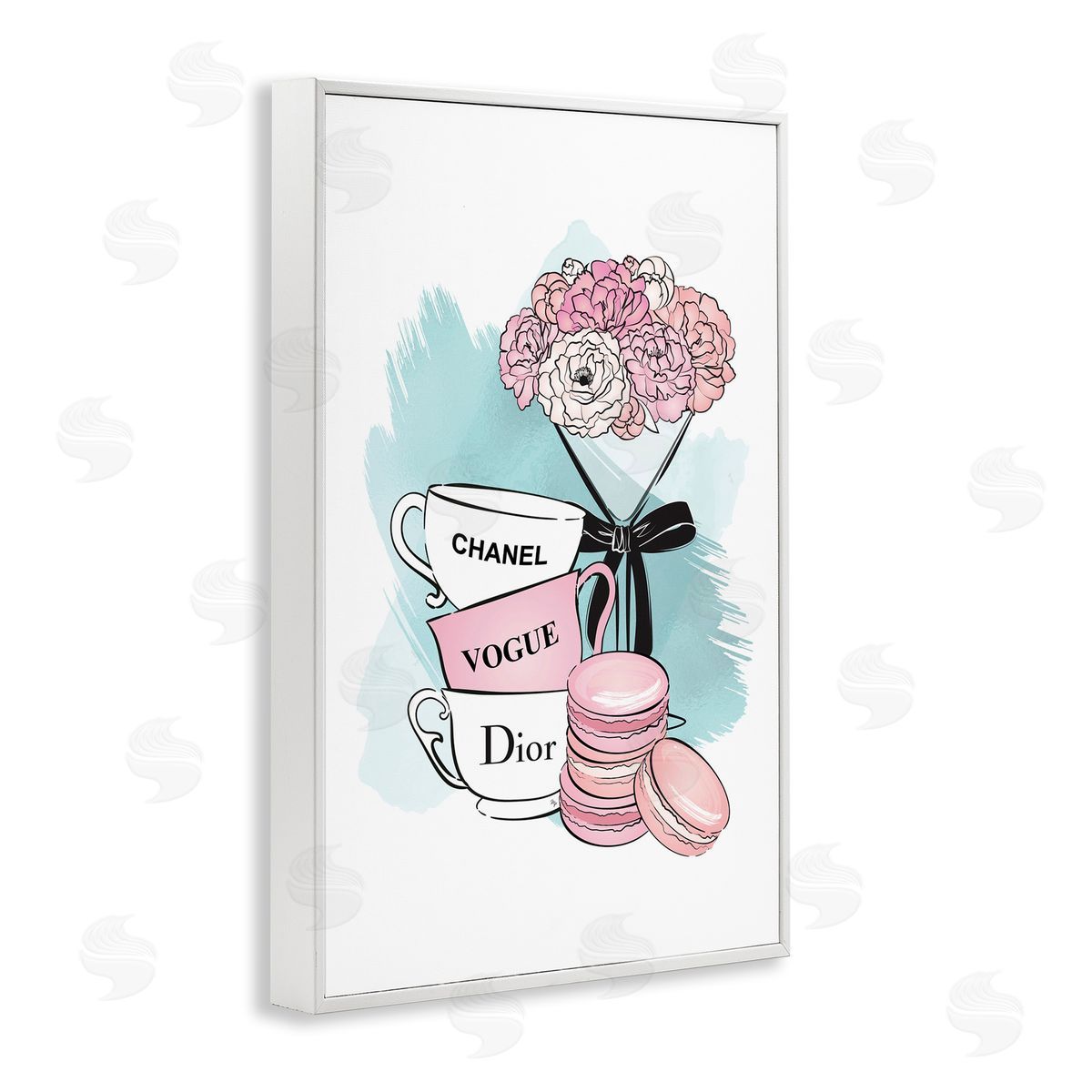 Fashion Tea Party White Frame Print Wall Art, Home Decor by Martina Pavlova