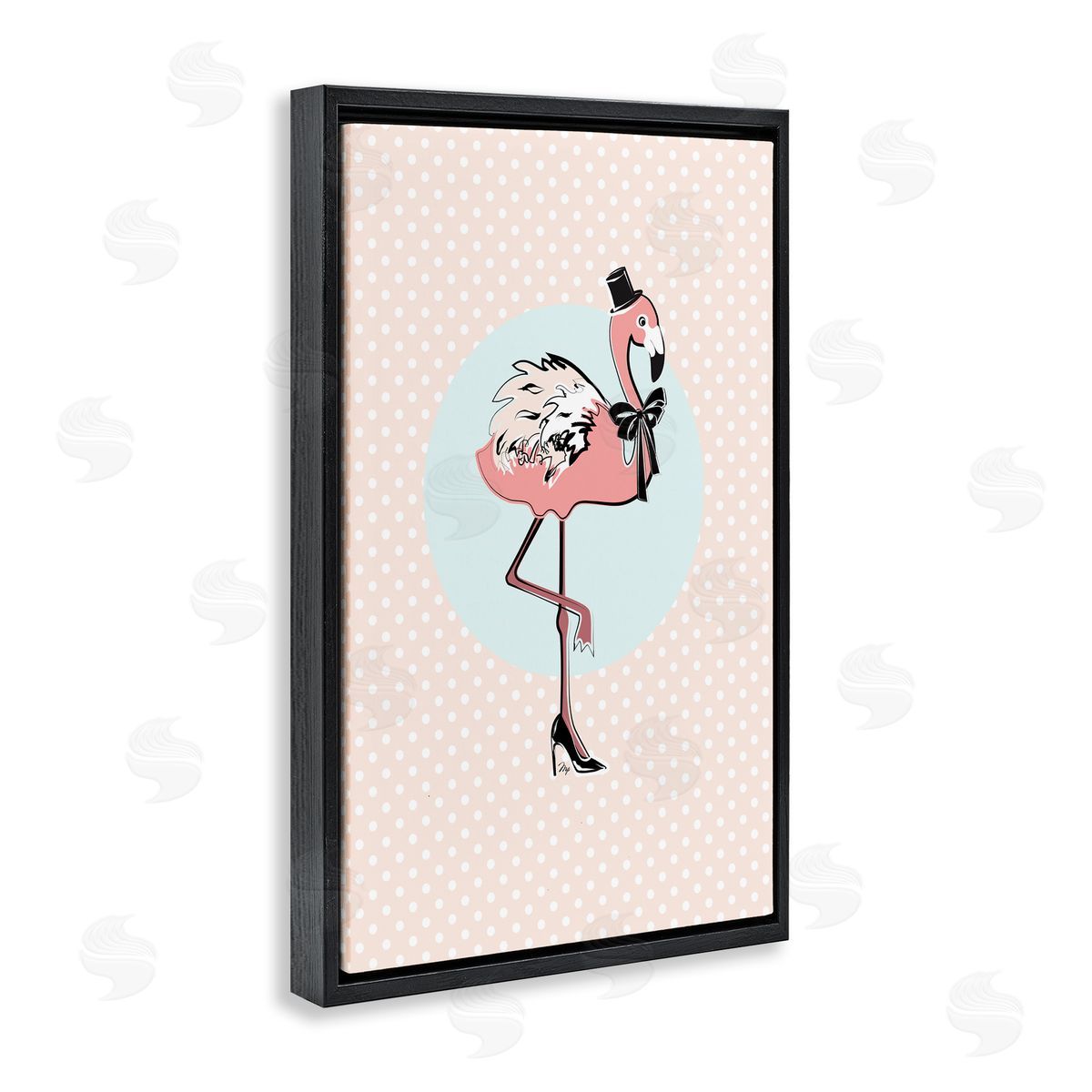Flamingo and Top Hat Black Floating Frame Canvas Wall Art, Home Decor by Martina Pavlova