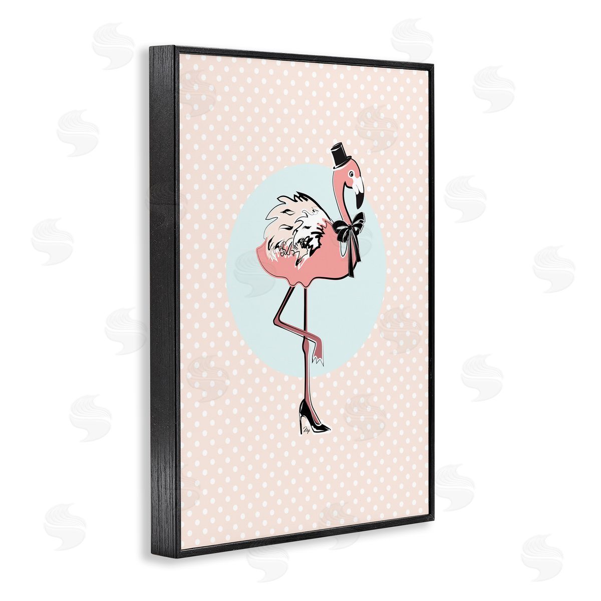 Flamingo and Top Hat Black Frame Print Wall Art, Home Decor by Martina Pavlova
