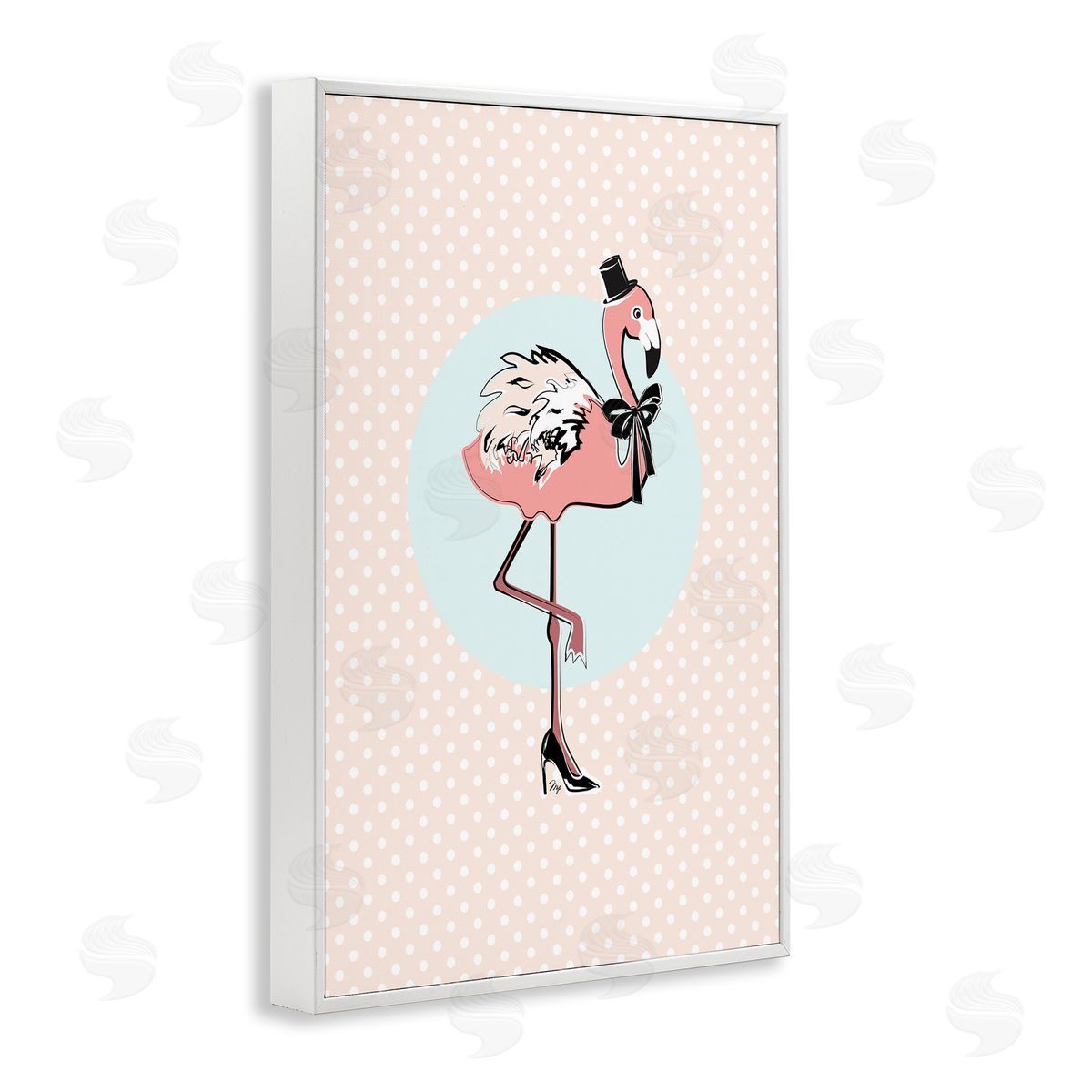 Flamingo and Top Hat White Frame Print Wall Art, Home Decor by Martina Pavlova