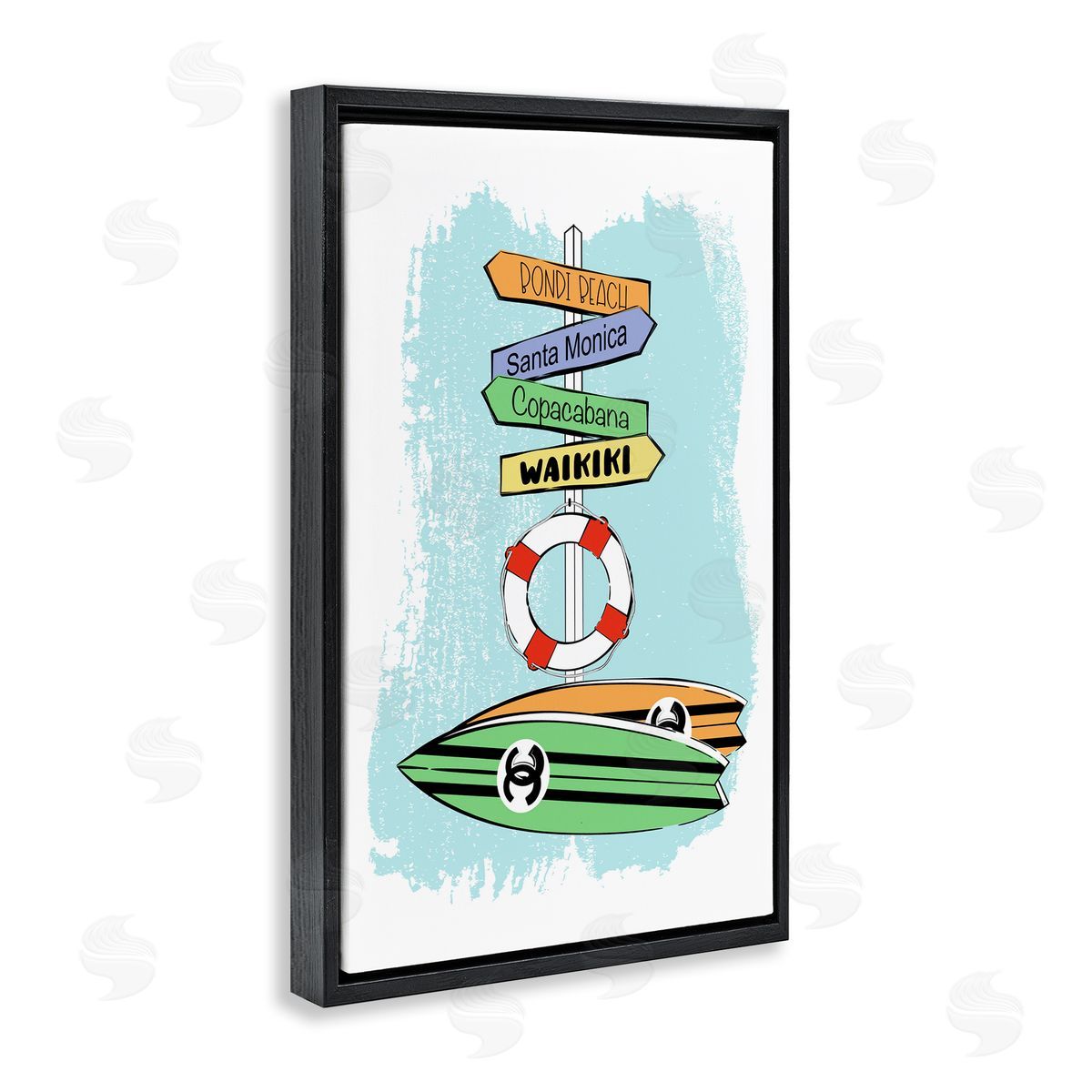 Glam Surfboards and Sign Black Floating Frame Canvas Wall Art, Home Decor by Martina Pavlova