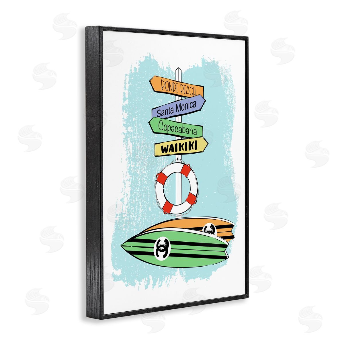 Glam Surfboards and Sign Black Frame Print Wall Art, Home Decor by Martina Pavlova