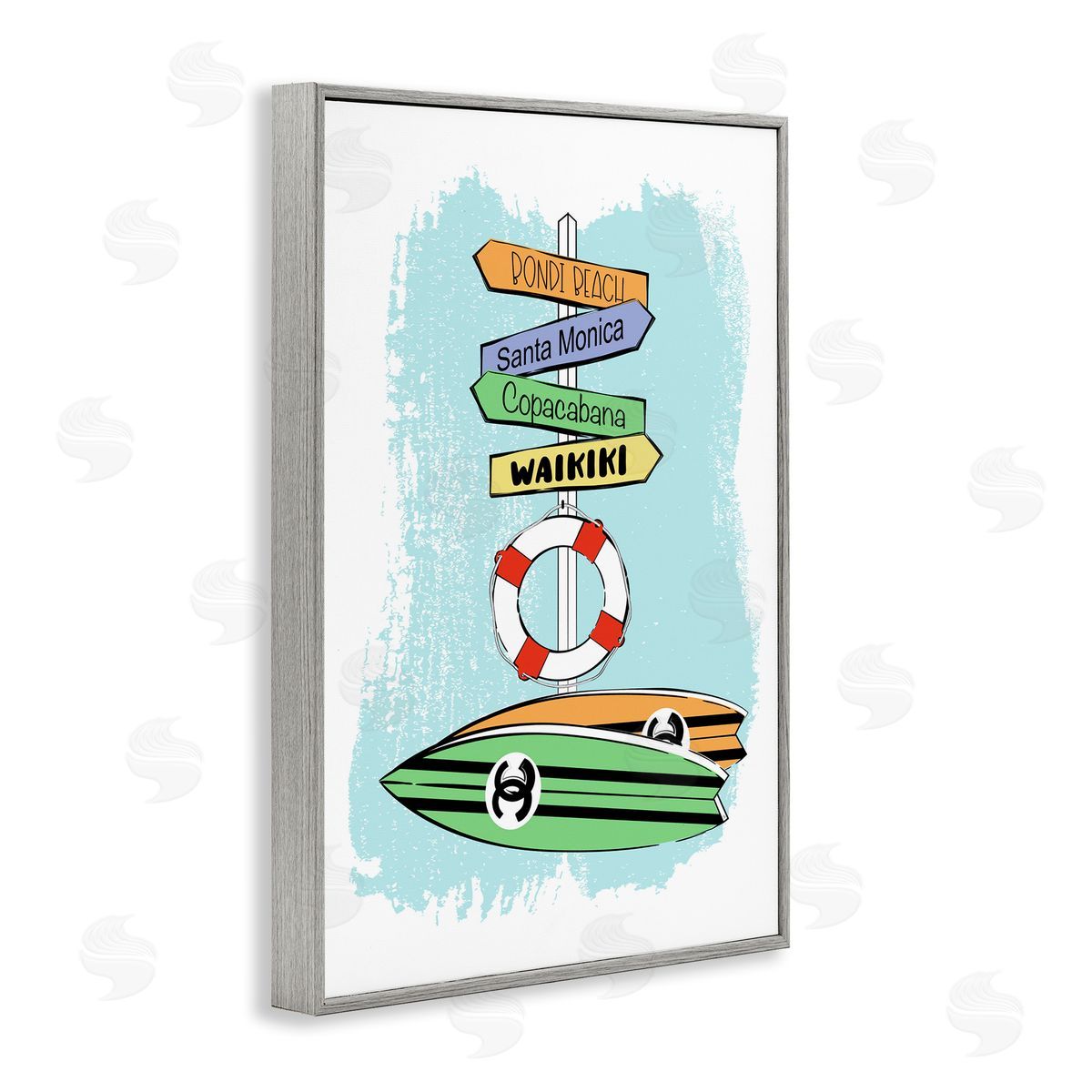 Glam Surfboards and Sign Grey Frame Print Wall Art, Home Decor by Martina Pavlova