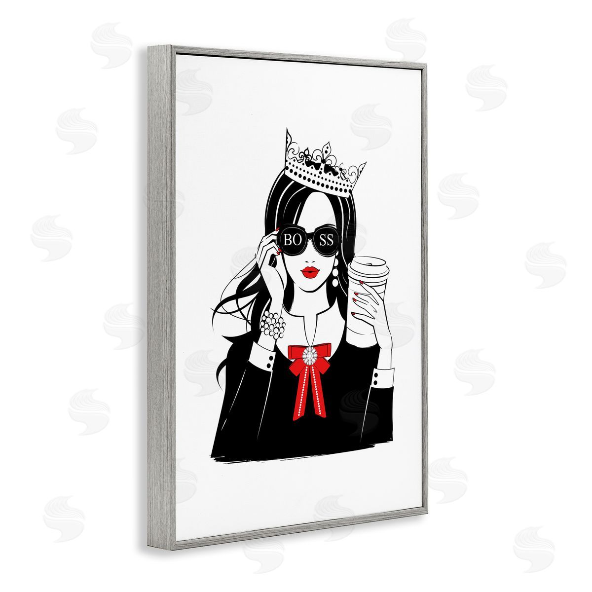 Jeweled Girl Boss Grey Frame Print Wall Art, Home Decor by Martina Pavlova
