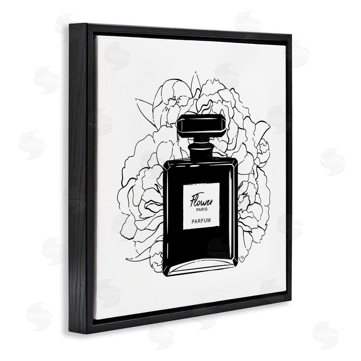 Black Perfume and Roses Black Floating Frame Canvas Wall Art, Home Decor by Martina Pavlova
