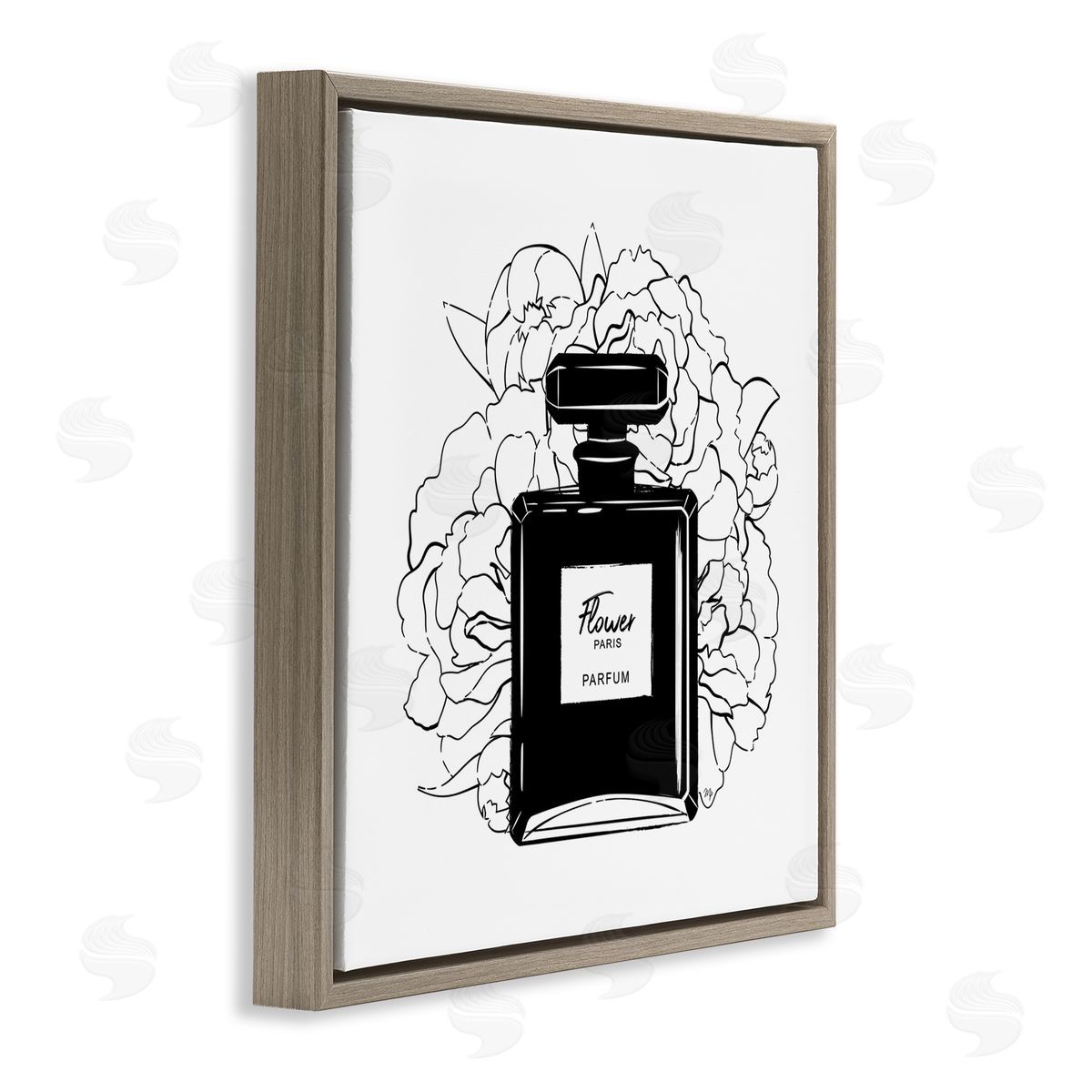 Black Perfume and Roses Brown Floating Frame Canvas Wall Art, Home Decor by Martina Pavlova