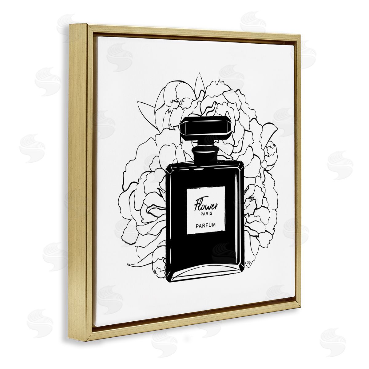 Black Perfume and Roses Gold Floating Frame Canvas Wall Art, Home Decor by Martina Pavlova