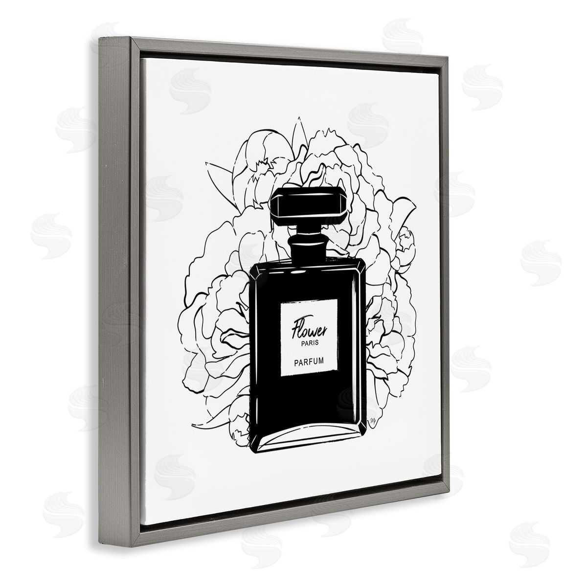Black Perfume and Roses Grey Floating Frame Canvas Wall Art, Home Decor by Martina Pavlova