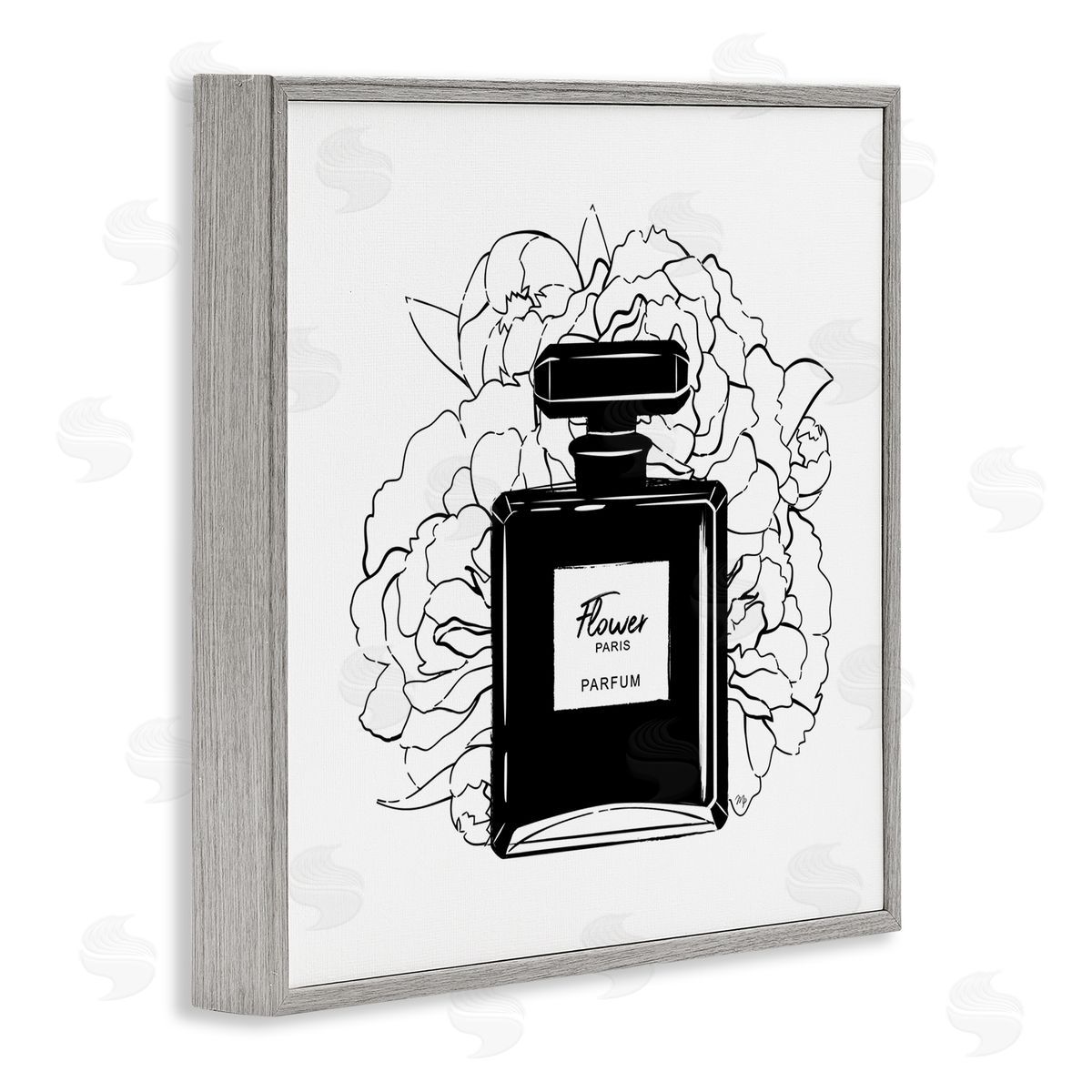 Black Perfume and Roses Grey Frame Print Wall Art, Home Decor by Martina Pavlova