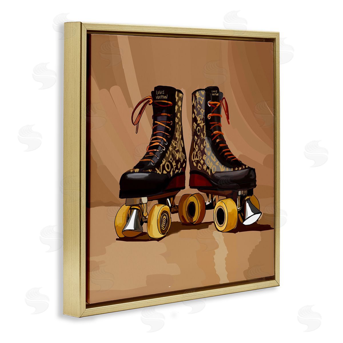 Brown Roller Skates Gold Floating Frame Canvas Wall Art, Home Decor by Amelia Noyes