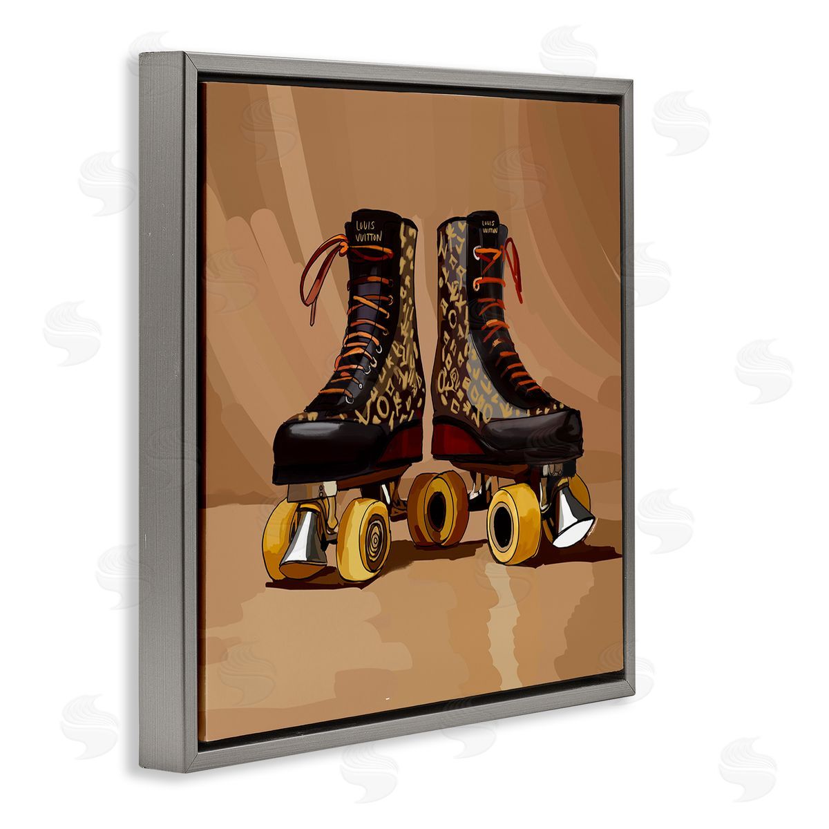 Brown Roller Skates Grey Floating Frame Canvas Wall Art, Home Decor by Amelia Noyes
