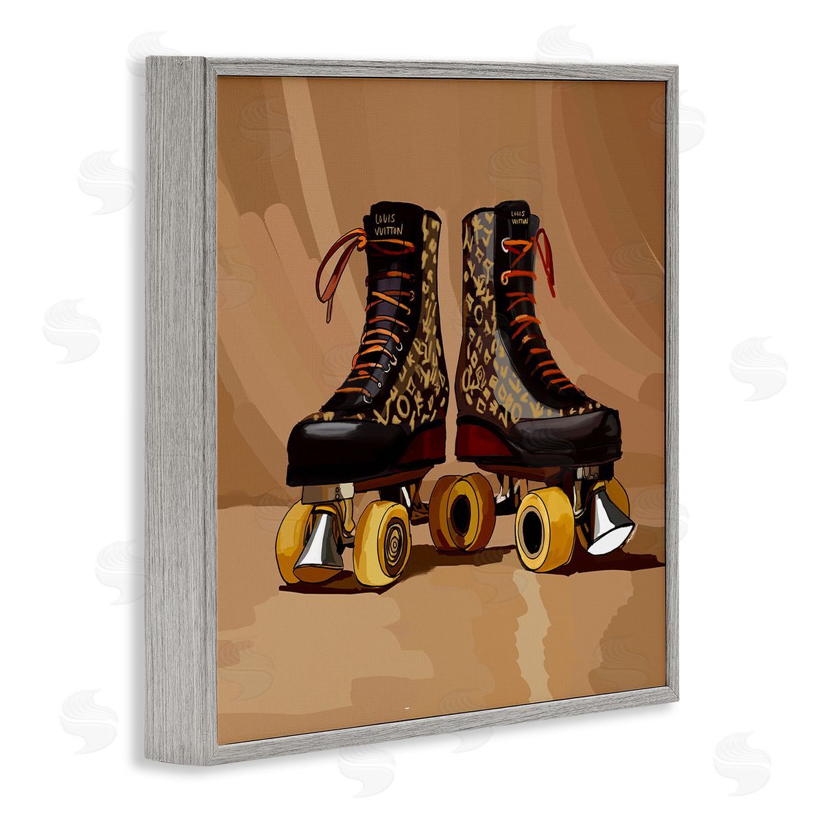 Brown Roller Skates Grey Frame Print Wall Art, Home Decor by Amelia Noyes