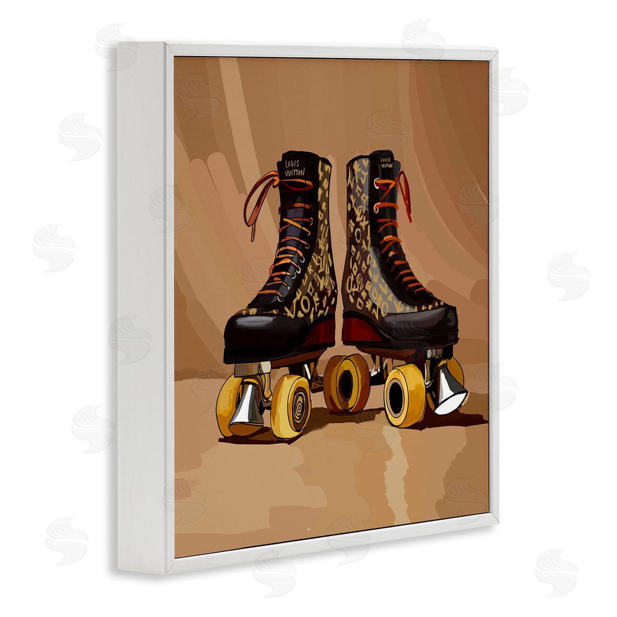 Brown Roller Skates White Frame Print Wall Art, Home Decor by Amelia Noyes