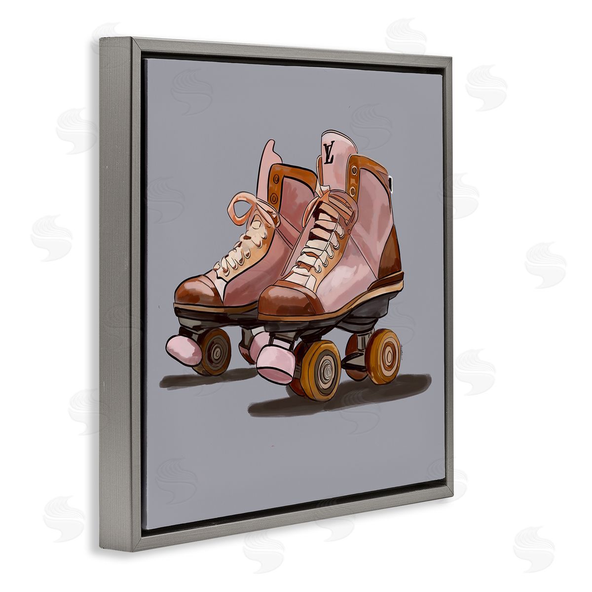 Roller Skates on Grey Grey Floating Frame Canvas Wall Art, Home Decor by Amelia Noyes