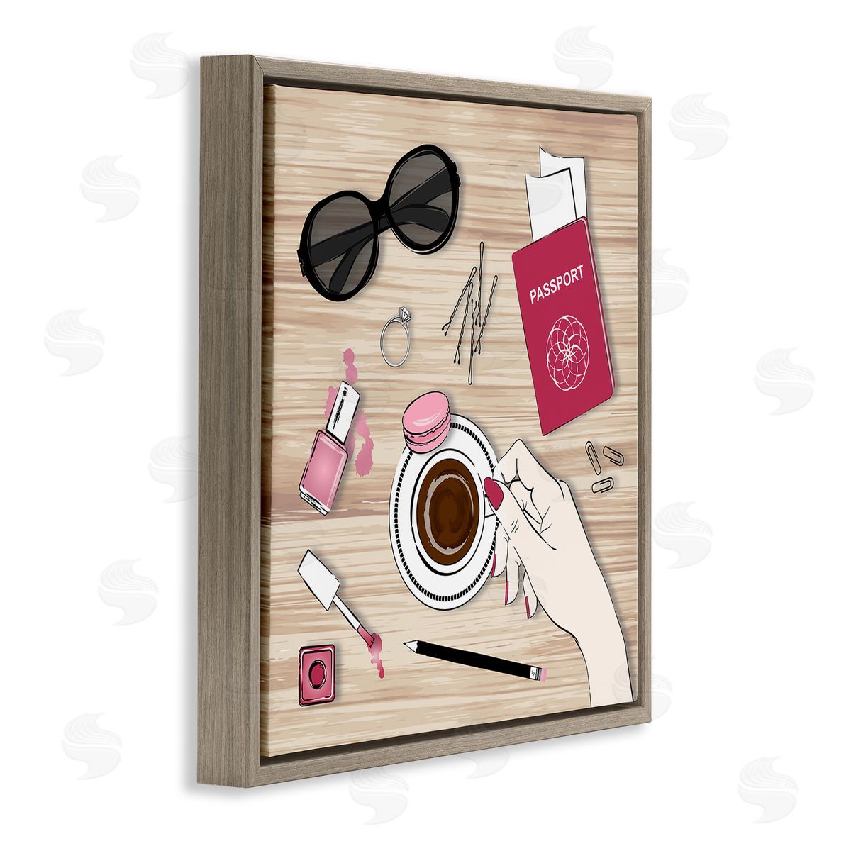On My Desk View Brown Floating Frame Canvas Wall Art, Home Decor by Martina Pavlova
