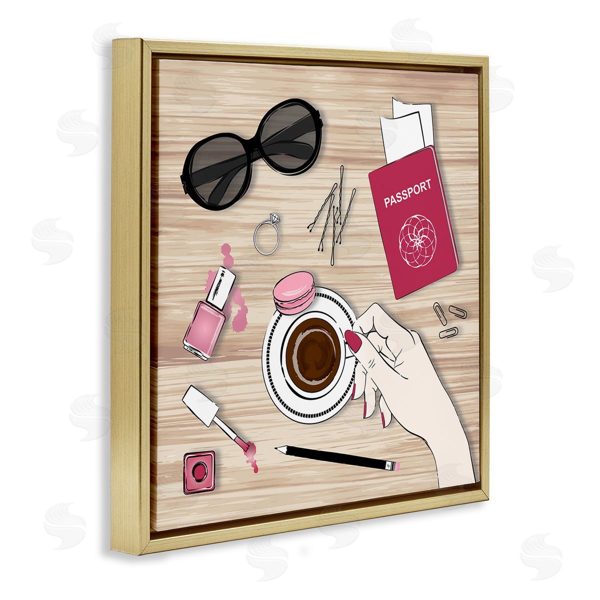On My Desk View Gold Floating Frame Canvas Wall Art, Home Decor by Martina Pavlova