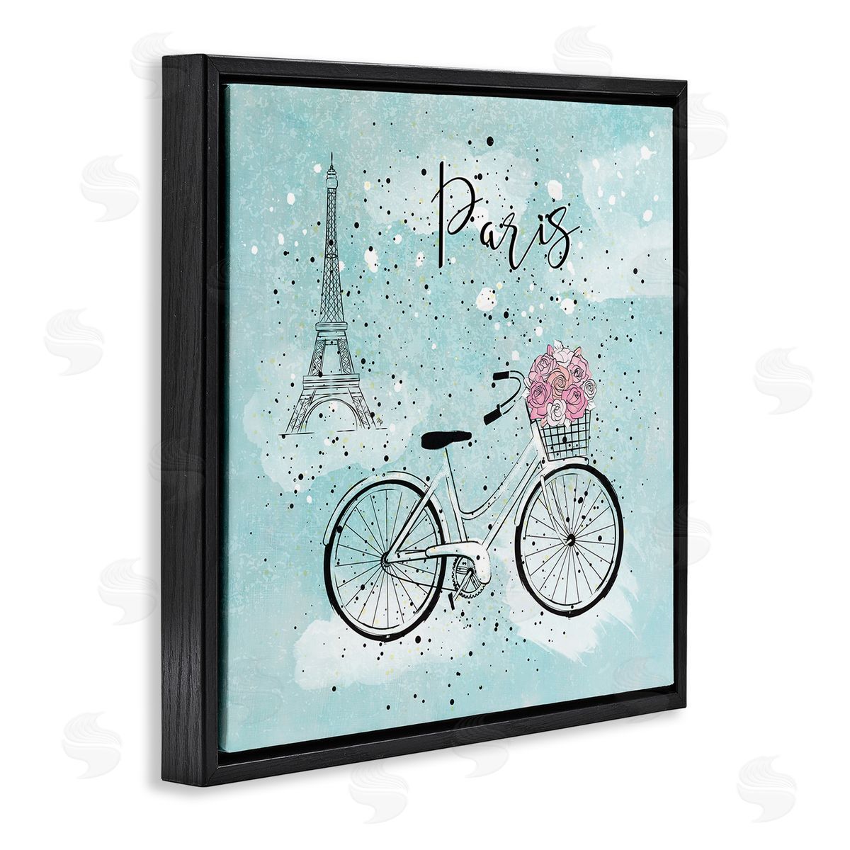 Paris Floral Bicycle Black Floating Frame Canvas Wall Art, Home Decor by Martina Pavlova