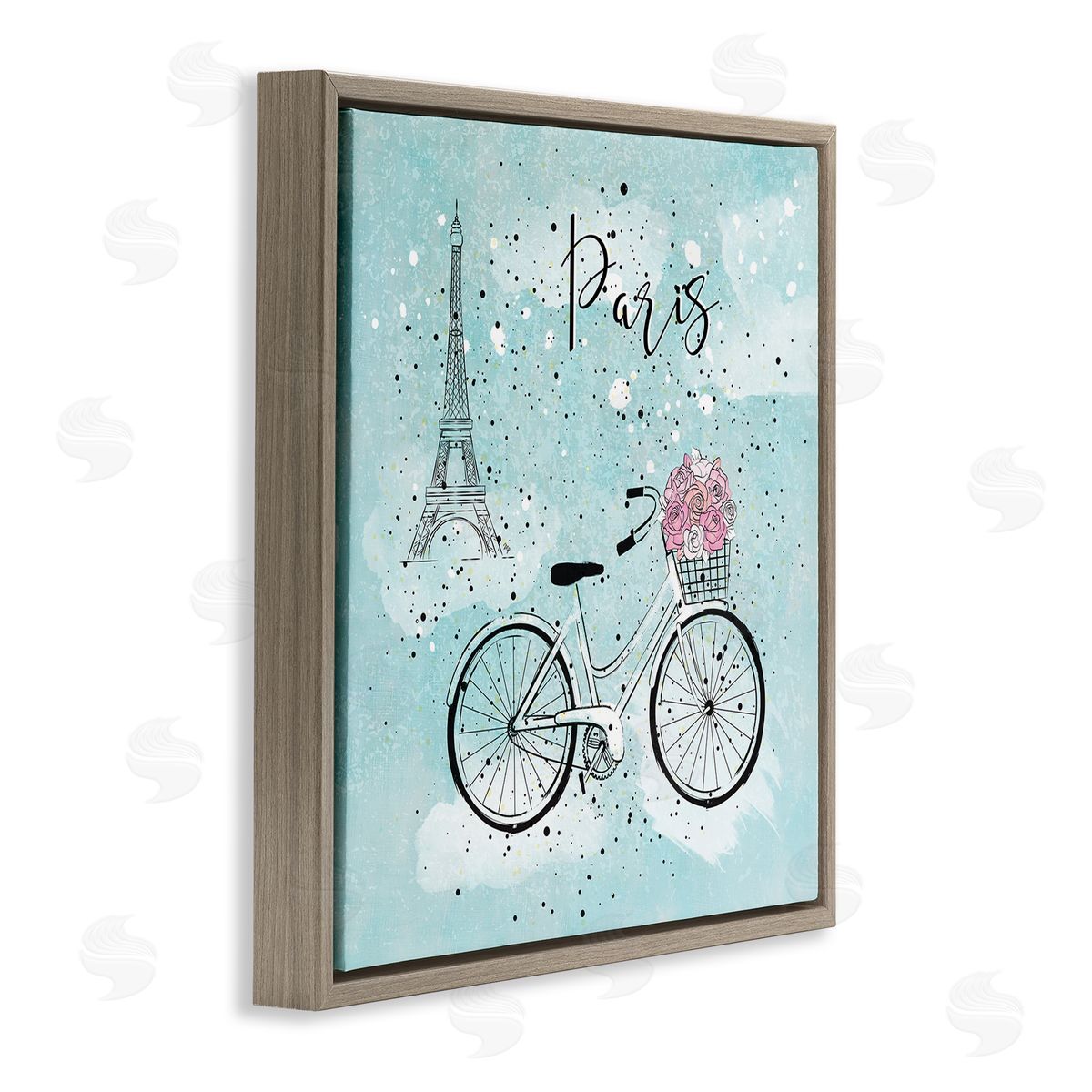 Paris Floral Bicycle Brown Floating Frame Canvas Wall Art, Home Decor by Martina Pavlova