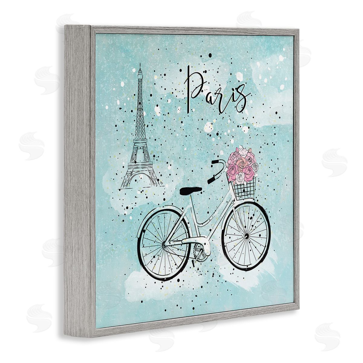 Paris Floral Bicycle Grey Frame Print Wall Art, Home Decor by Martina Pavlova