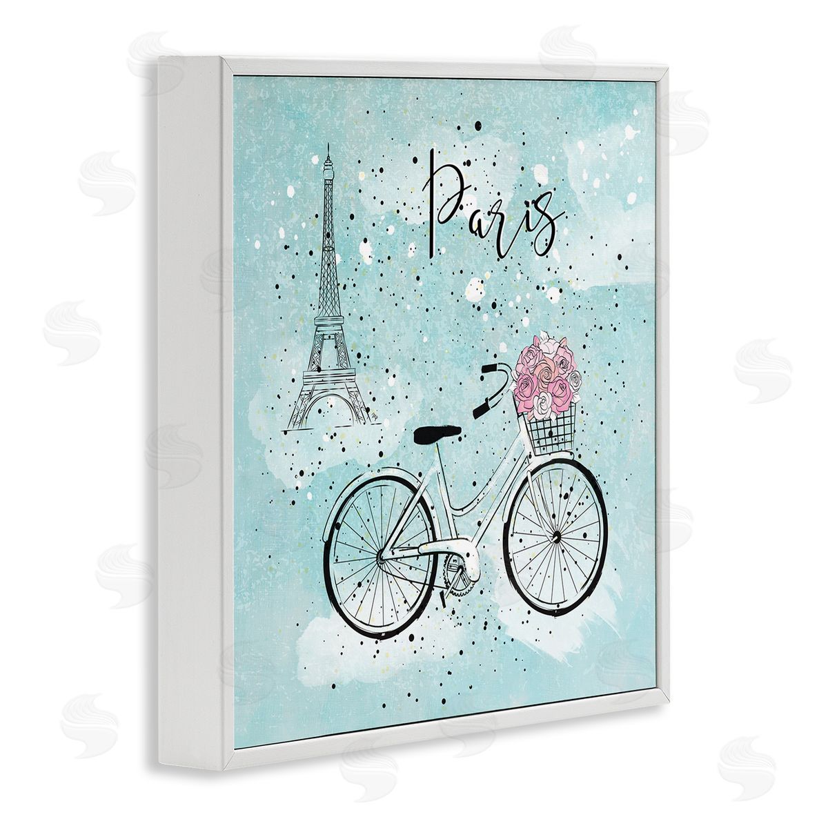 Paris Floral Bicycle White Frame Print Wall Art, Home Decor by Martina Pavlova