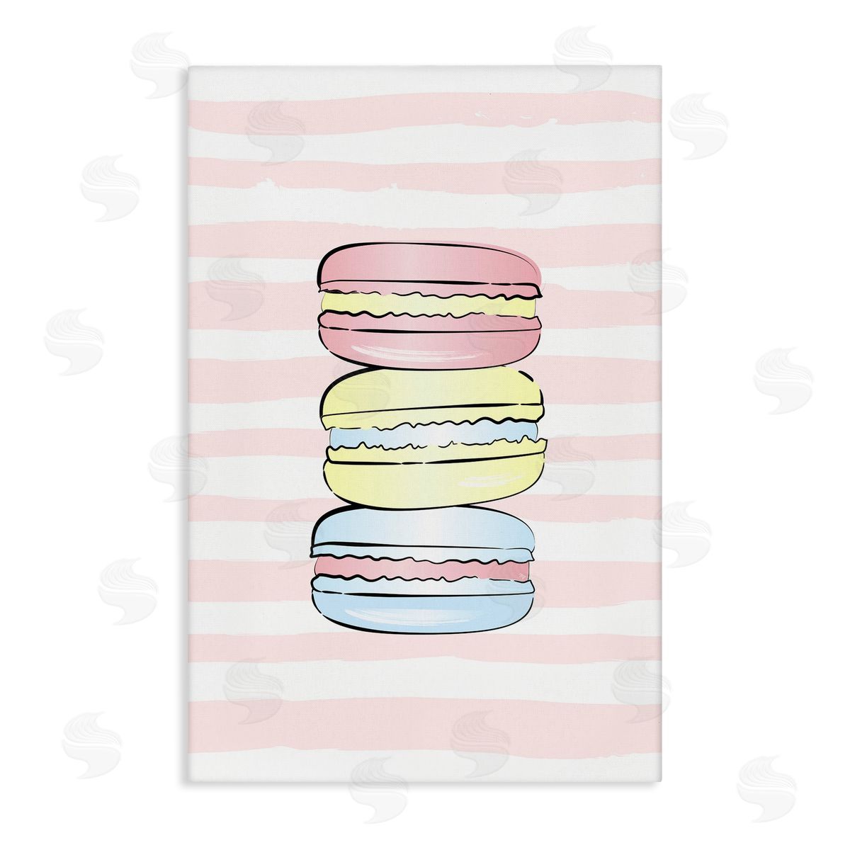 Pink Stripes Macarons Canvas Wall Art, Home Decor by Martina Pavlova