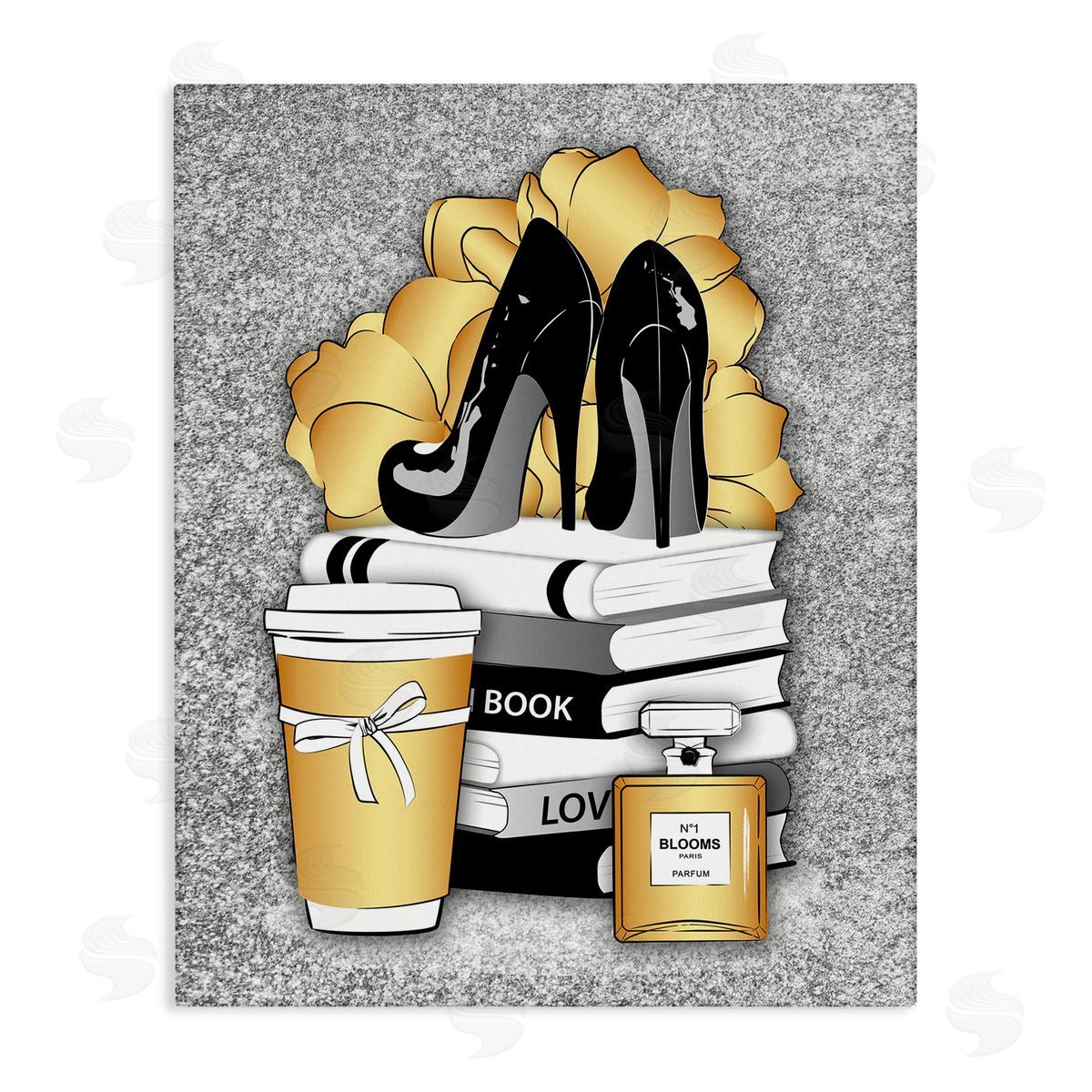 Gold and Black Glam Books Canvas Wall Art, Home Decor by Martina Pavlova