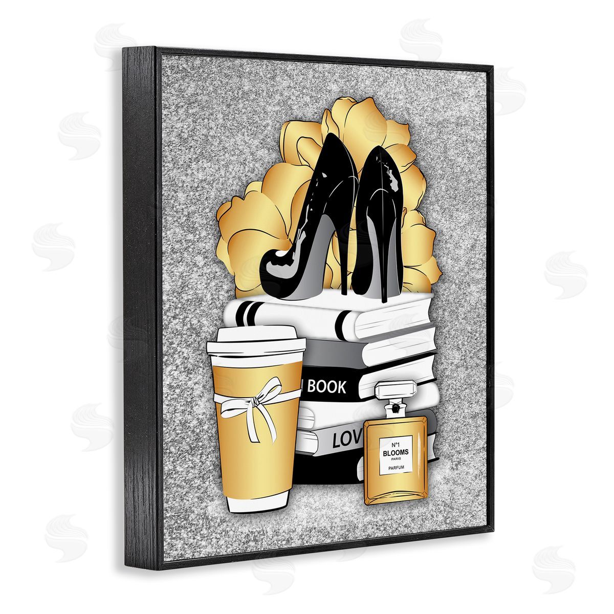 Gold and Black Glam Books Black Frame Print Wall Art, Home Decor by Martina Pavlova