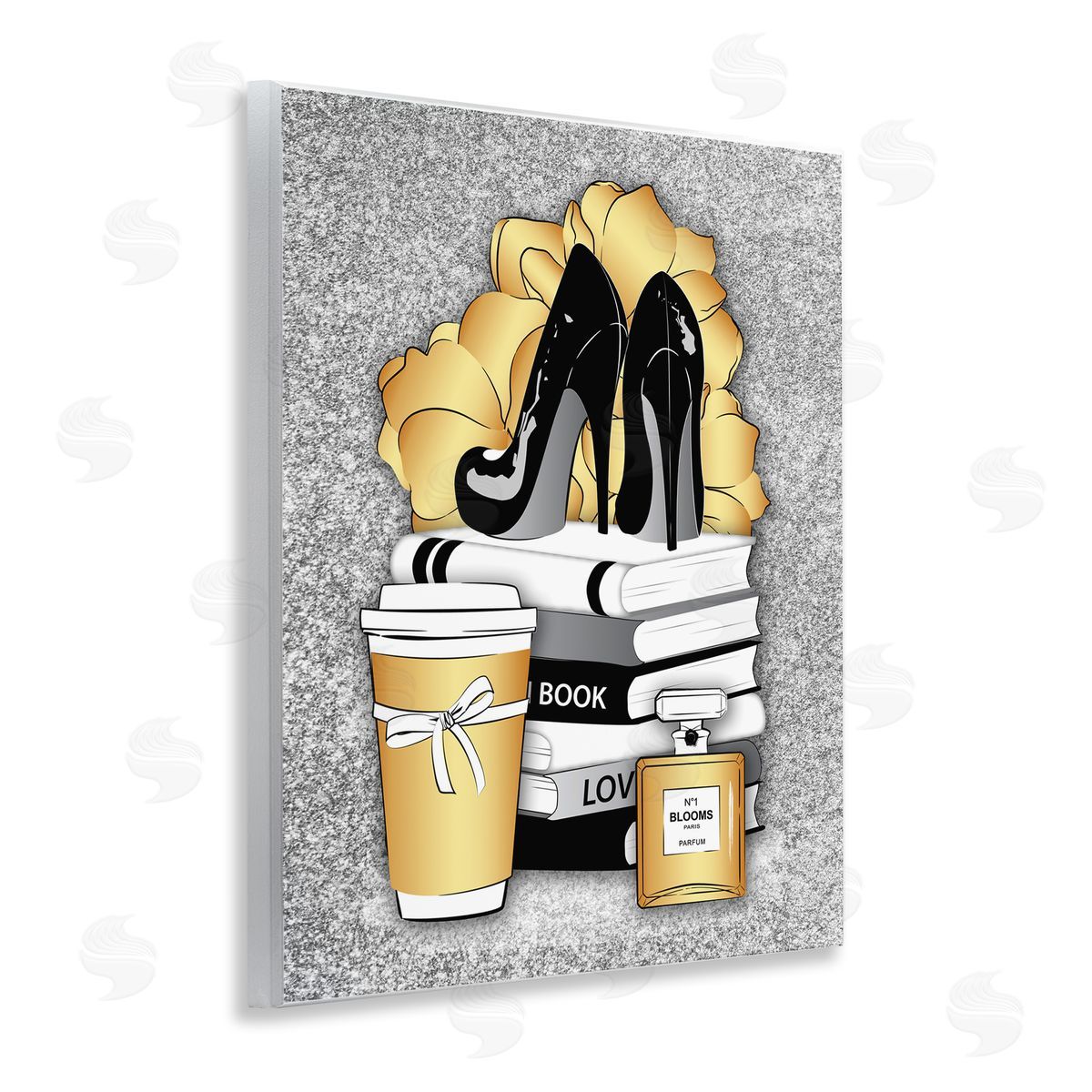 Gold and Black Glam Books Wood Plaque Wall Art, Home Decor by Martina Pavlova