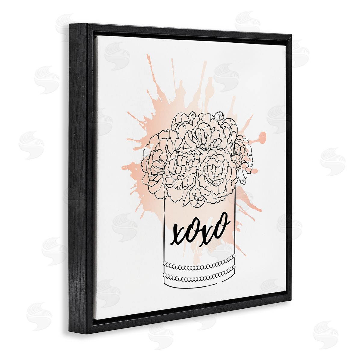 XOXO Pastel Flowers Black Floating Frame Canvas Wall Art, Home Decor by Martina Pavlova